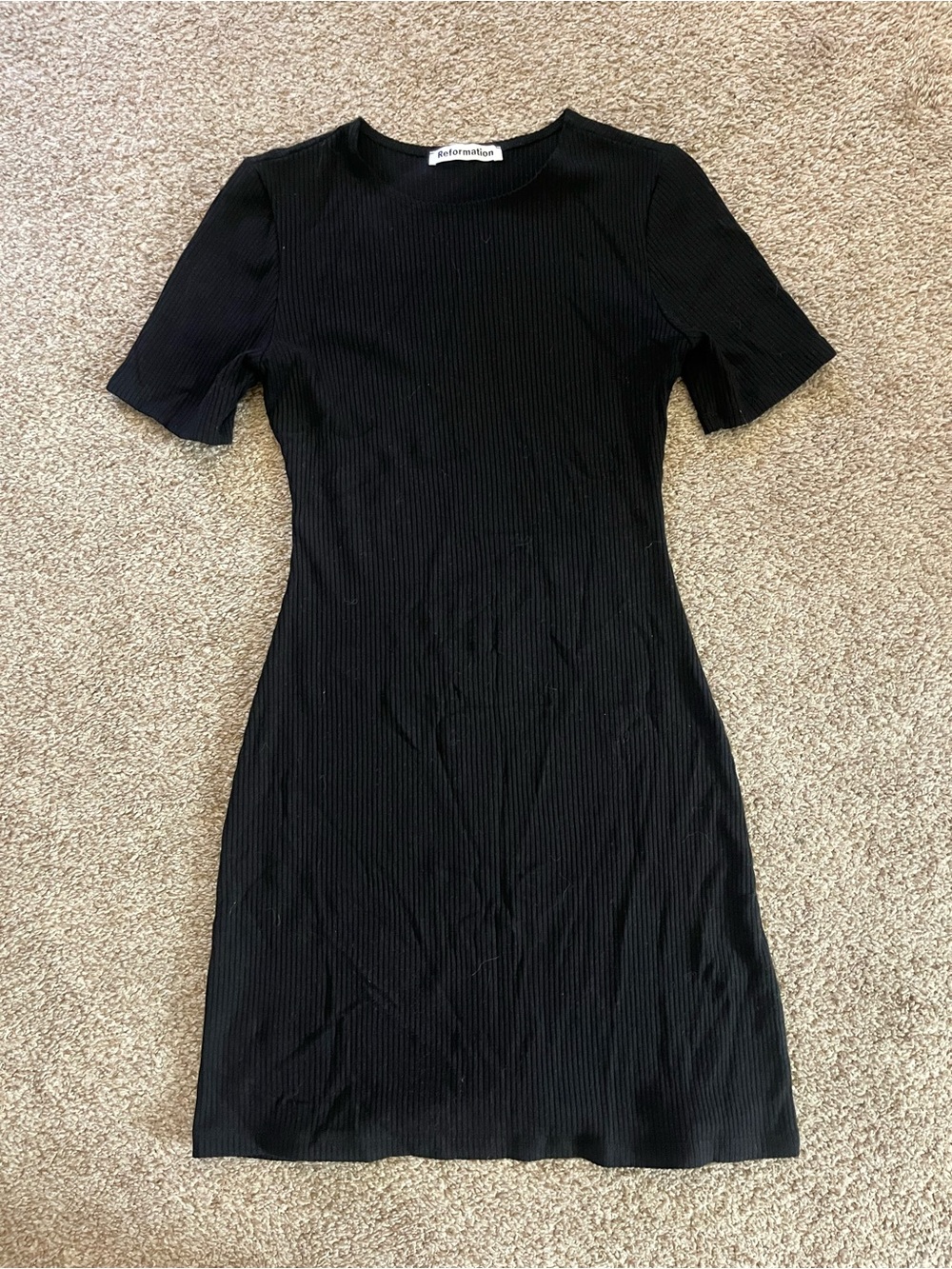 Reformation Black Ribbed Crewneck Mini Dress